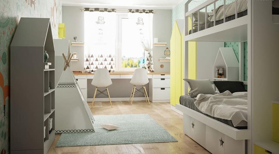 Daha İyi Çocuk Odaları Tasarlamak İçin 6 İpucu.  Sarı dolap ve pastel renkli oda